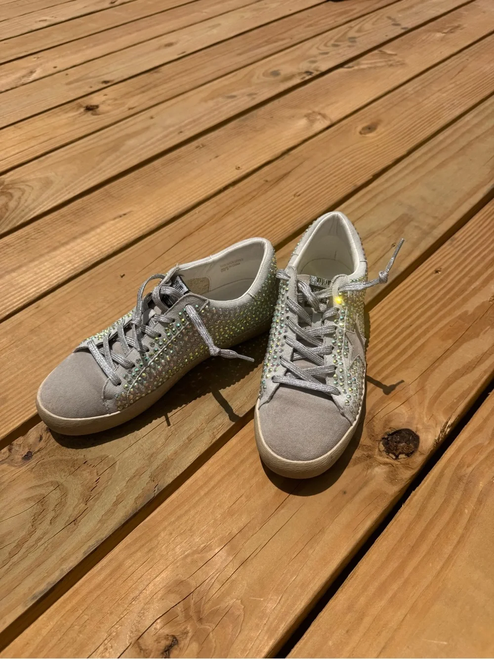 Miracle Miles Light Silver Crystal-Studded Lace-Up Sneakers